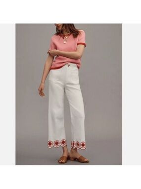 NWT Anthropologie Maeve Colette White Scallop-Hem Crop Jeans size 32
